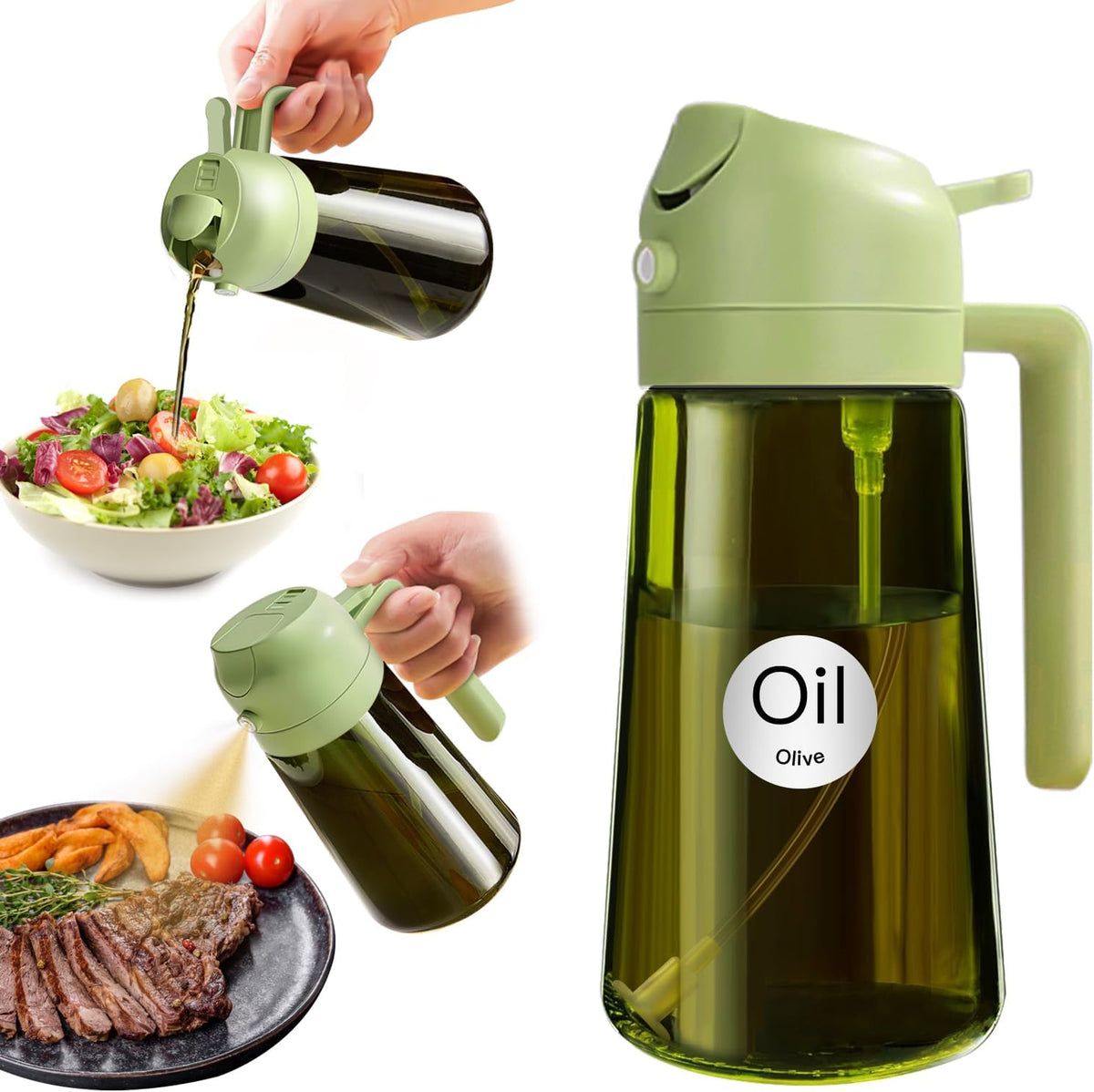 YARRAMATE 16oz/470ml Light Blocking Oil Sprayer for Cooking with Stickers, Food-Grade 2 in 1 Olive