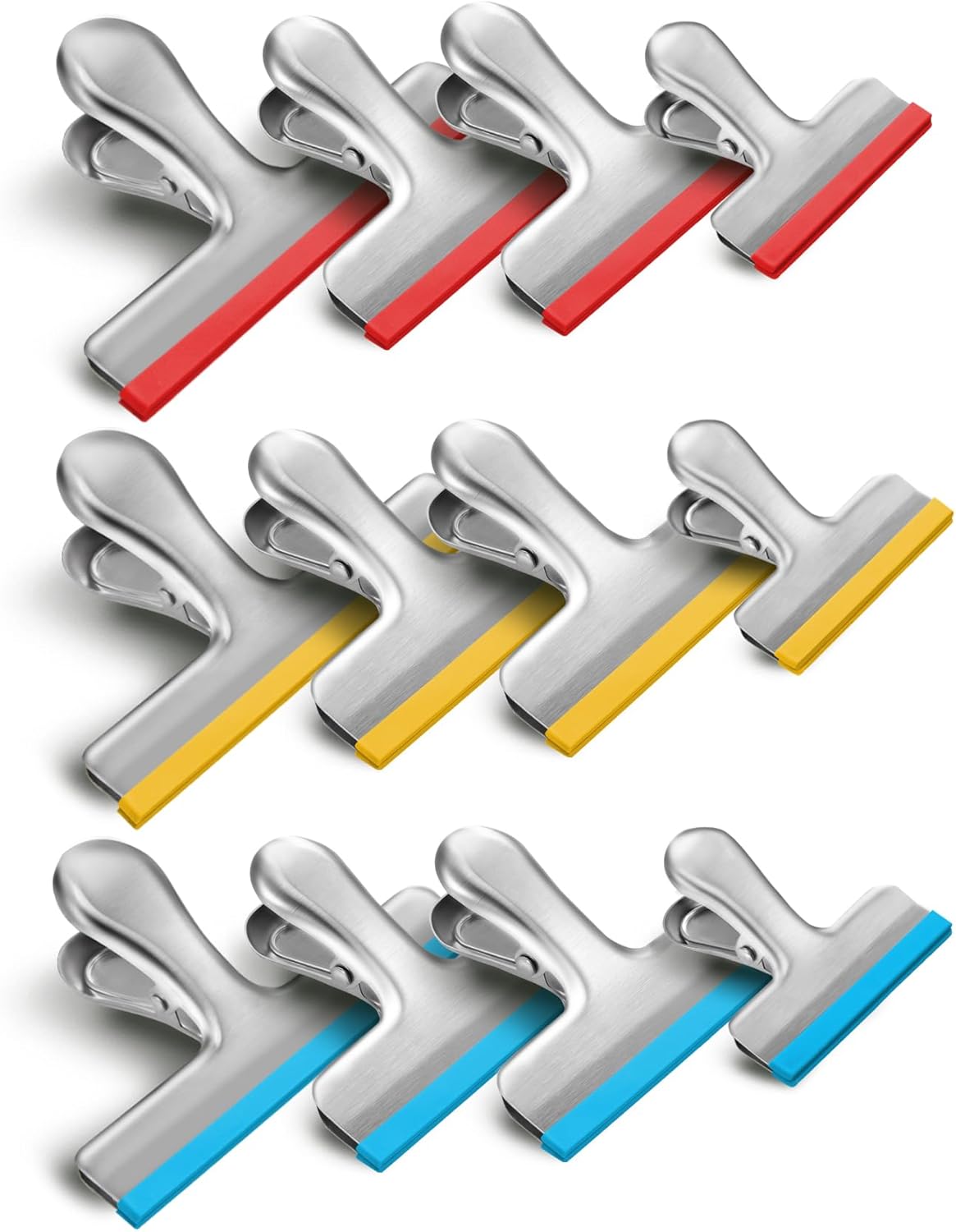 HOUSE AGAIN 12 Pack 3 Sizes Stainless Steel Chip Bag Clips Covered with Silicone - NO More Sharp