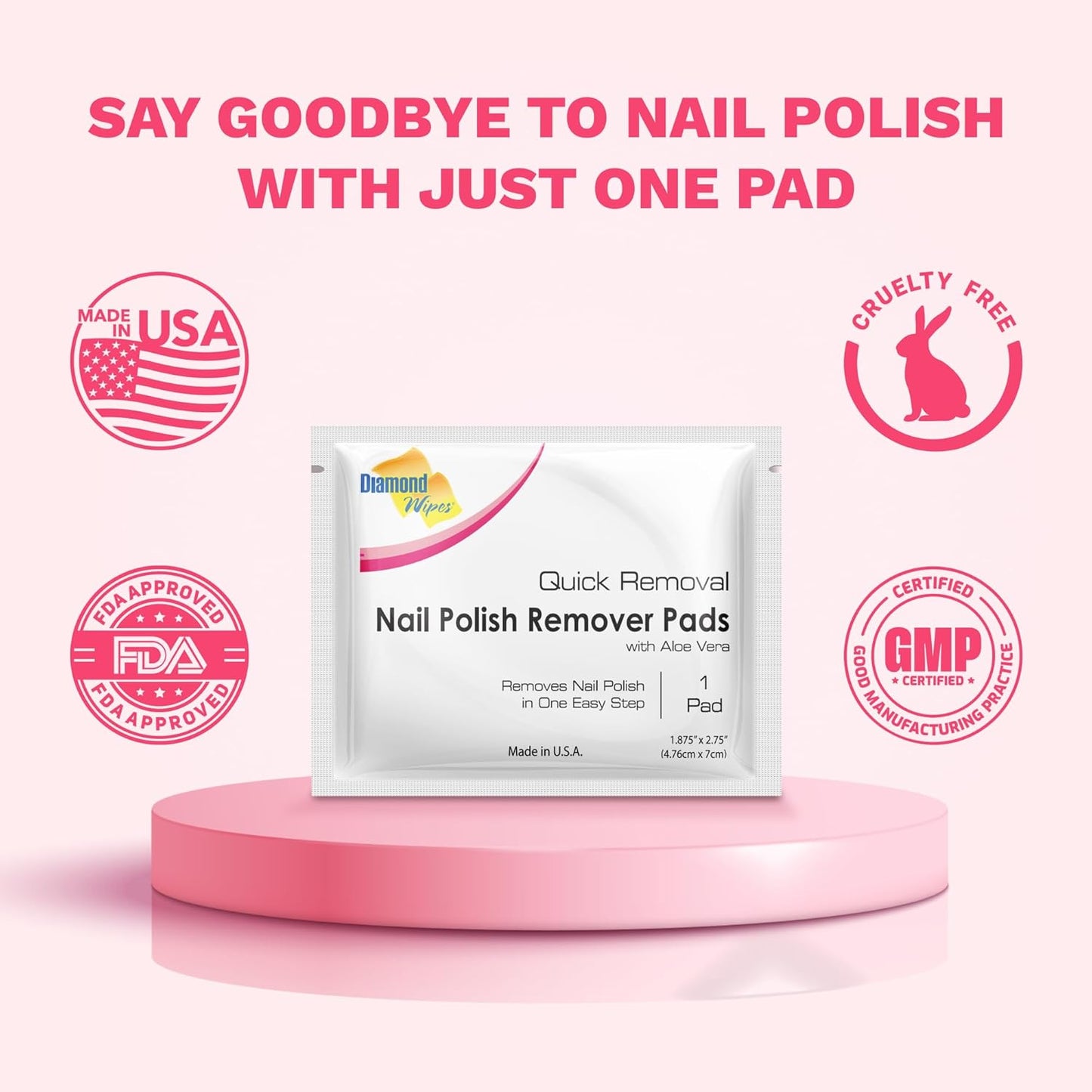 Diamond Wipes Nail Polish Remover Wipes with Aloe Vera, Acetone Nail Polish Remover Pads, 50