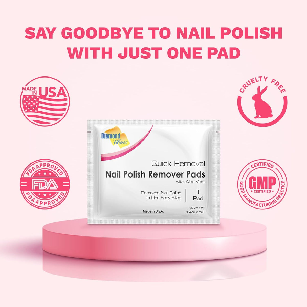 Diamond Wipes Nail Polish Remover Wipes with Aloe Vera, Acetone Nail Polish Remover Pads, 50
