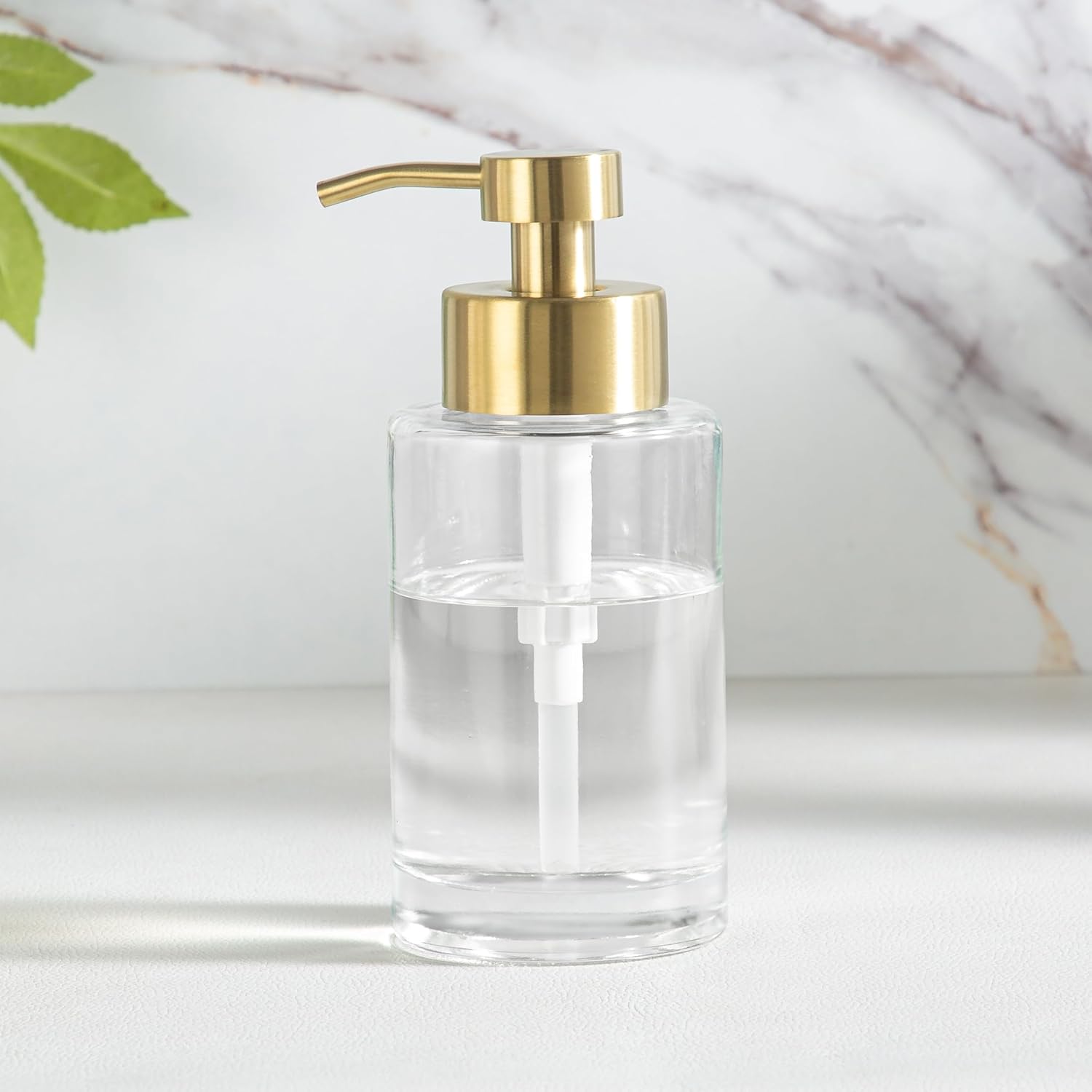 Enra Thick Glass Soap Dispenser with Stainless Steel Gold Pump,12oz Bathroom Hand Liquid Soap