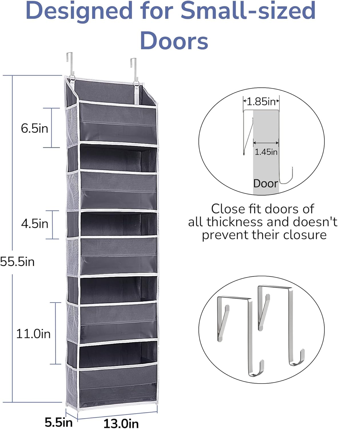 ULG 1 Pack Compact Size Over Door Organizer Slim Door Storage for Small-Sized Doors, 5 Shelves