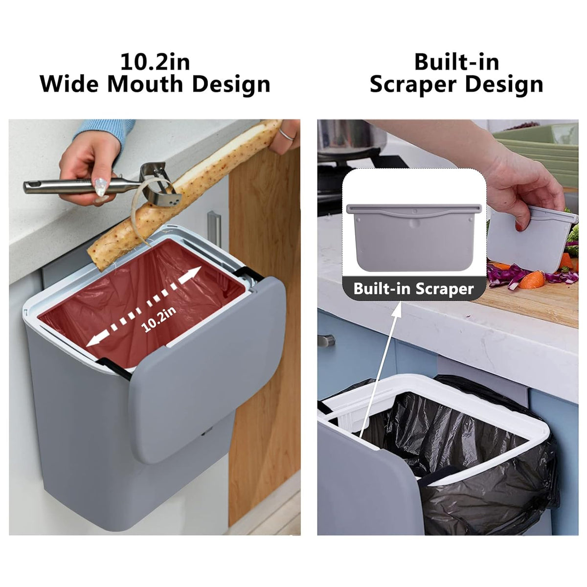 TOPROAD Kitchen Hanging Trash Can, 2.4 Gallon Wall Mounted Counter Waste Compost Bin, Small Garbage