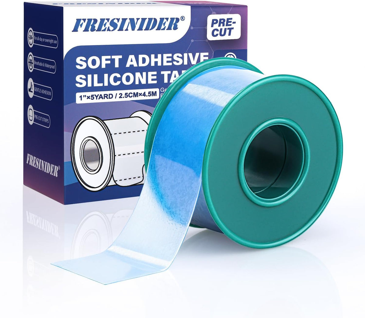 FRESINIDER Silicone Medical Tape – 1" x 5 Yard Blue 1 Roll, Pre-Cut, Waterproof & Repositionable