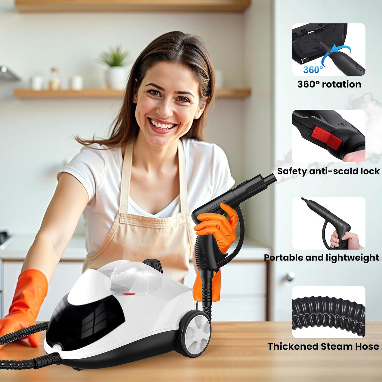 Steam Cleaner 1.5L Steamer for Cleaning Fast Heating 6-in-1 Multi-Surface with 8 Accessories UL499