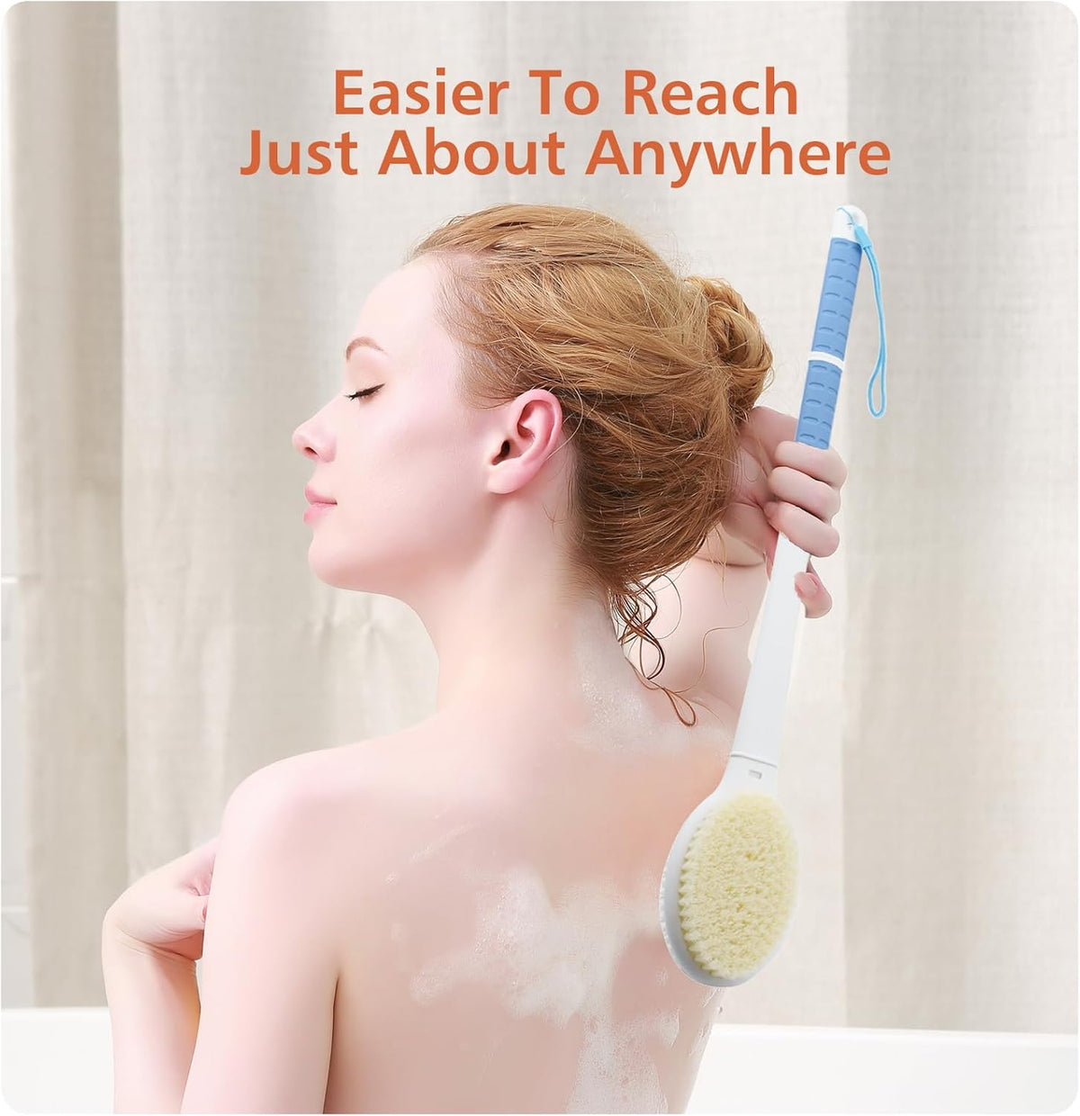 Shower Brush with Soft and Stiff Bristles,Long Handle Dual-Sided Back Scrubber Bath Brush Body