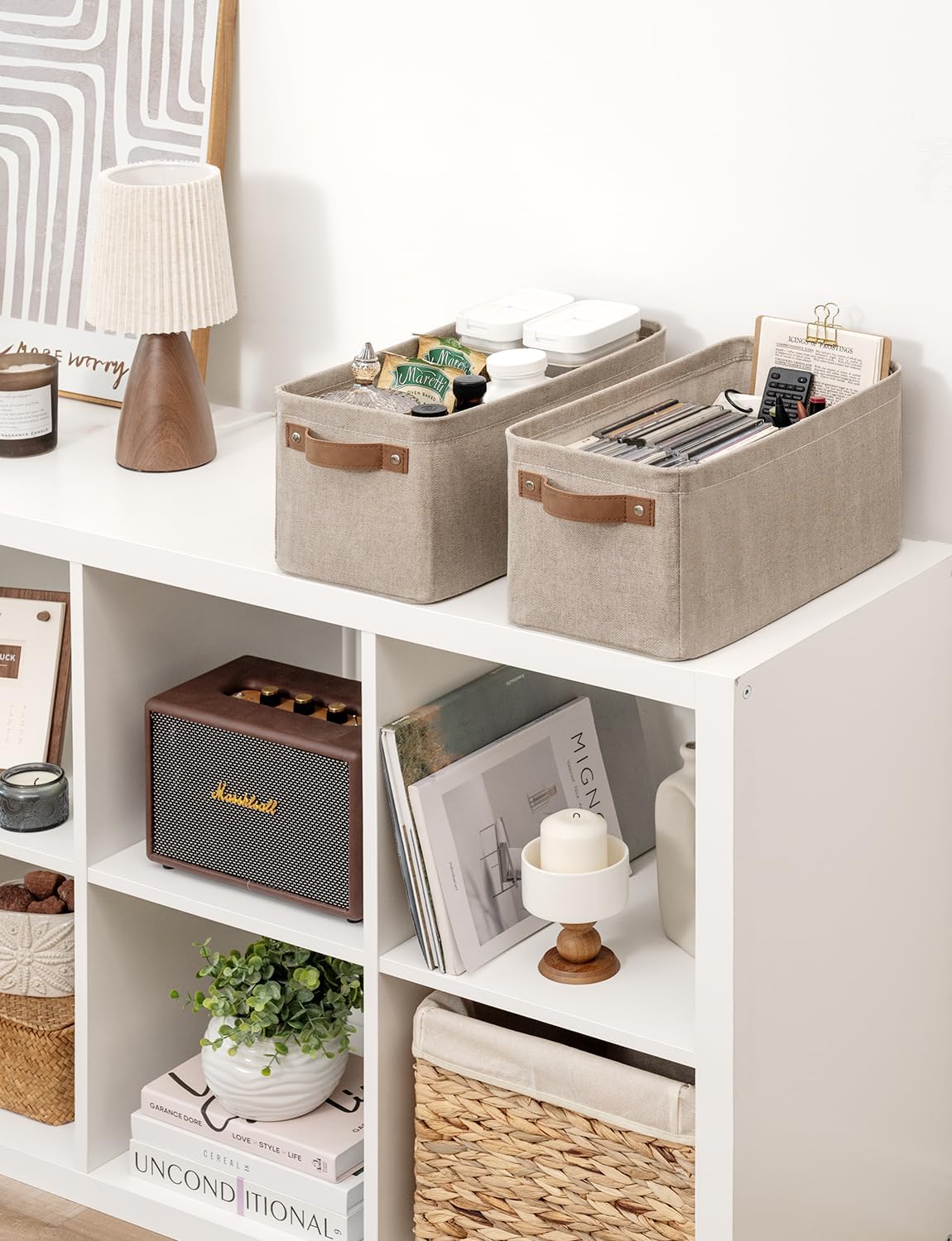 StorageWorks Narrow Storage Bins, Small Basket for Closet and Shelves, Rectangular Fabric Organizer