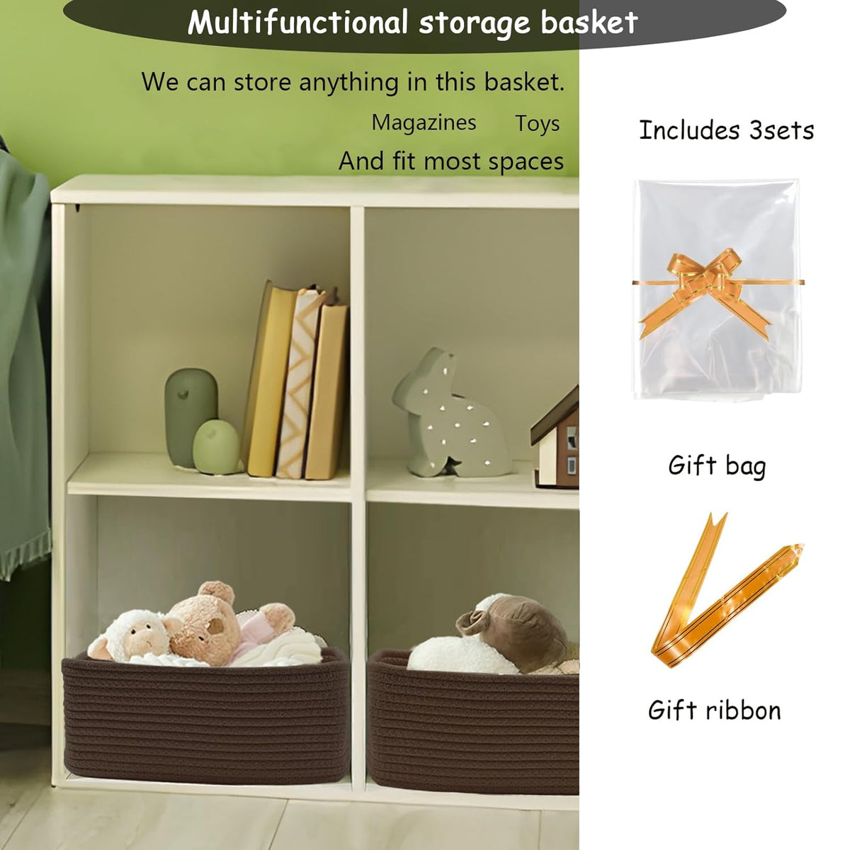 COMFY-HOMI 11.5"x7.5"x4.7" Storage Baskets for Organizing | Cotton Rope Woven Basket | Toy Storage