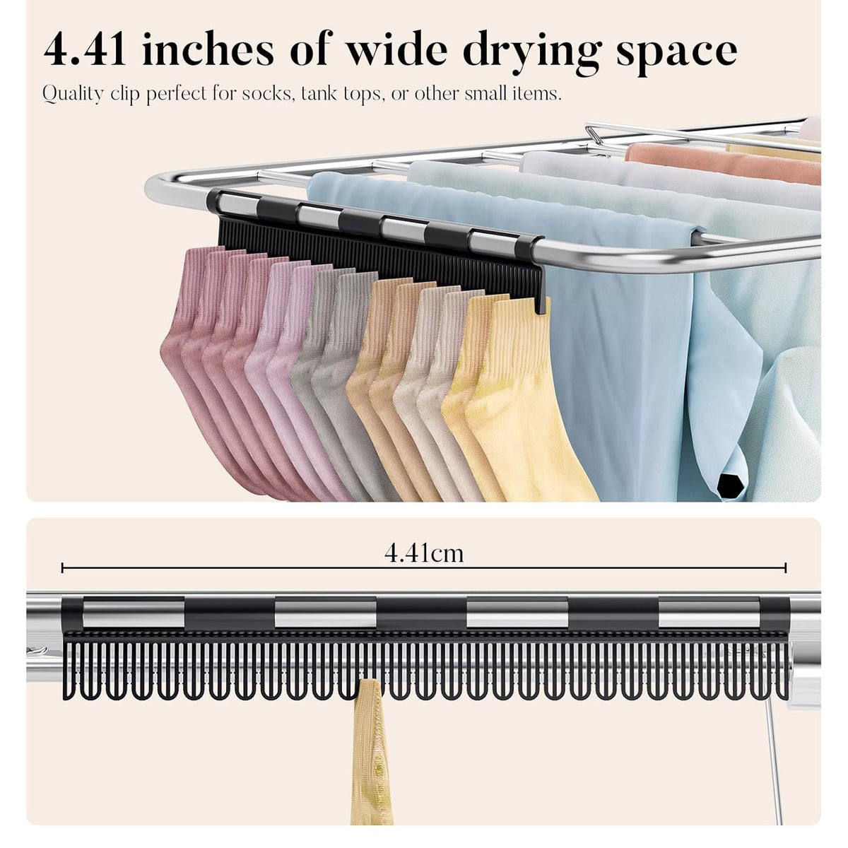 APEXCHASER Clothes Drying Rack with 4 Wings, Stainless Steel Drying Rack Clothing with Sock Clips