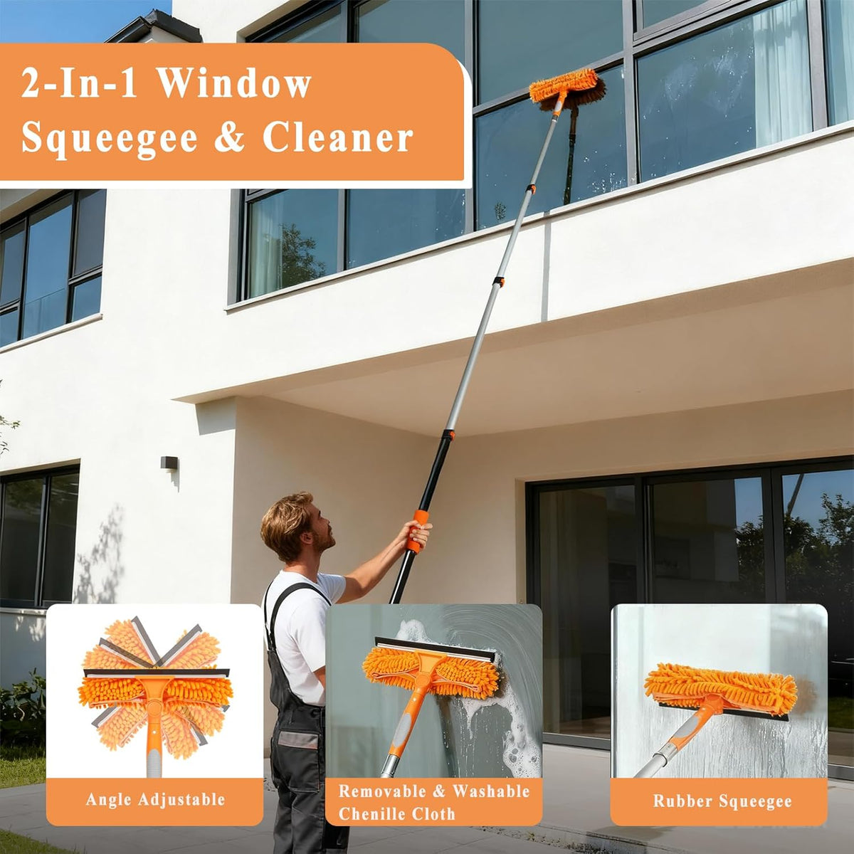20ft High Ceiling Duster Kit with 5-12ft Heavy-Duty Extension Pole, Cobweb Duster, Ceiling Fan