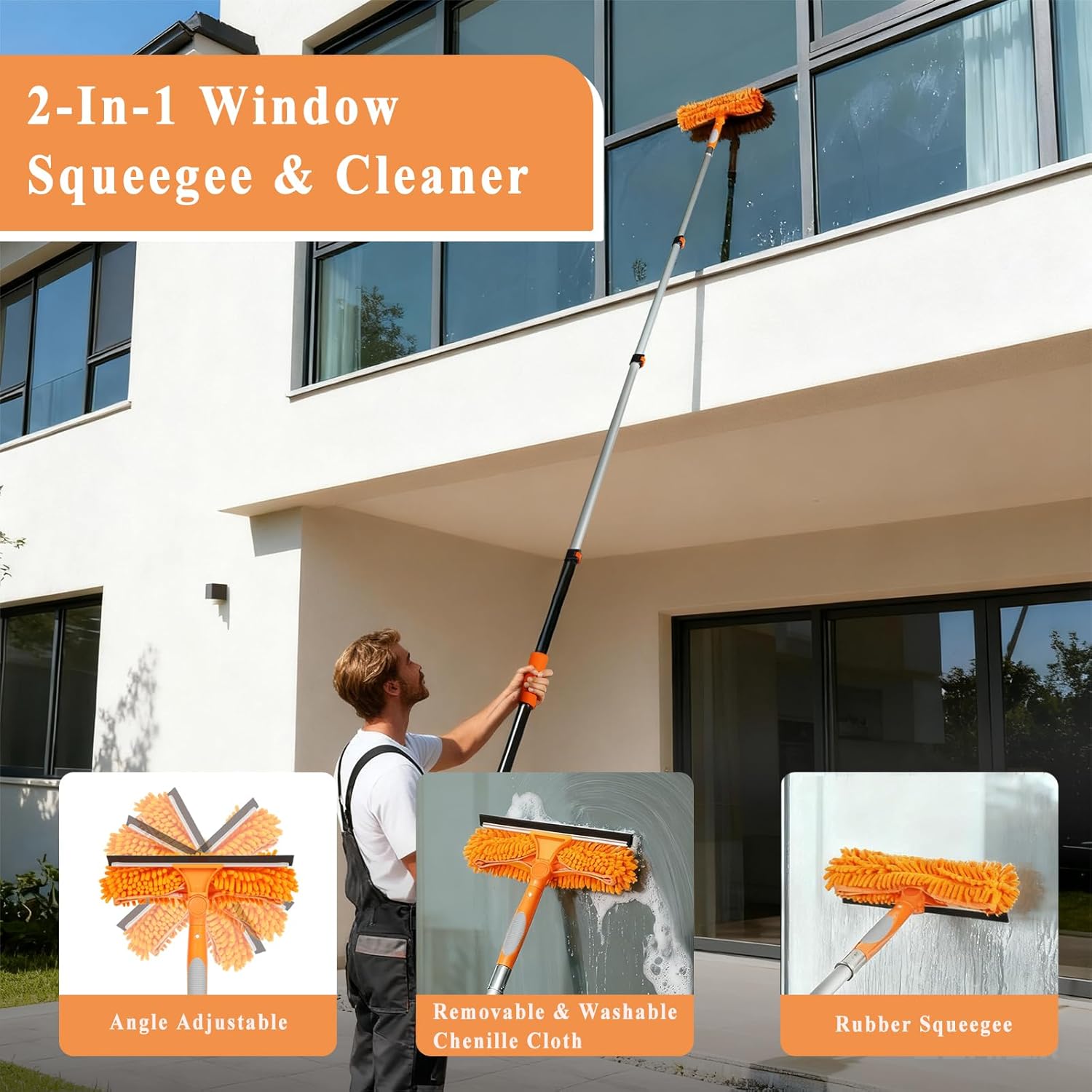 20ft High Ceiling Duster Kit with 5-12ft Heavy-Duty Extension Pole, Cobweb Duster, Ceiling Fan
