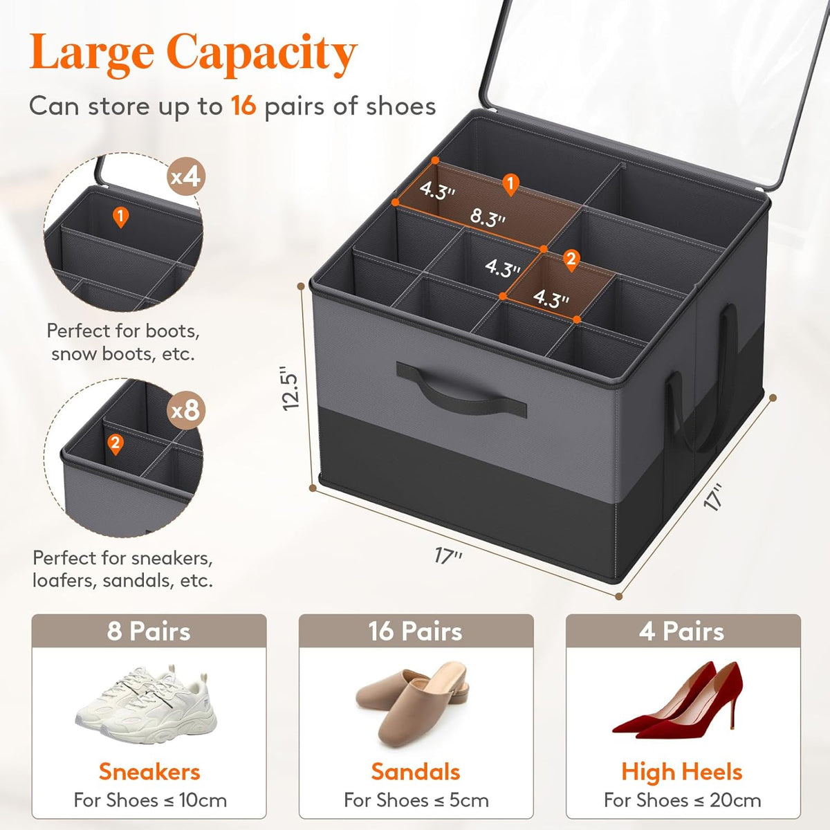 Lifewit Shoe Storage Organizer for Closet Fits 12-16 Pairs, Fabric Large Shoe Box Storage
