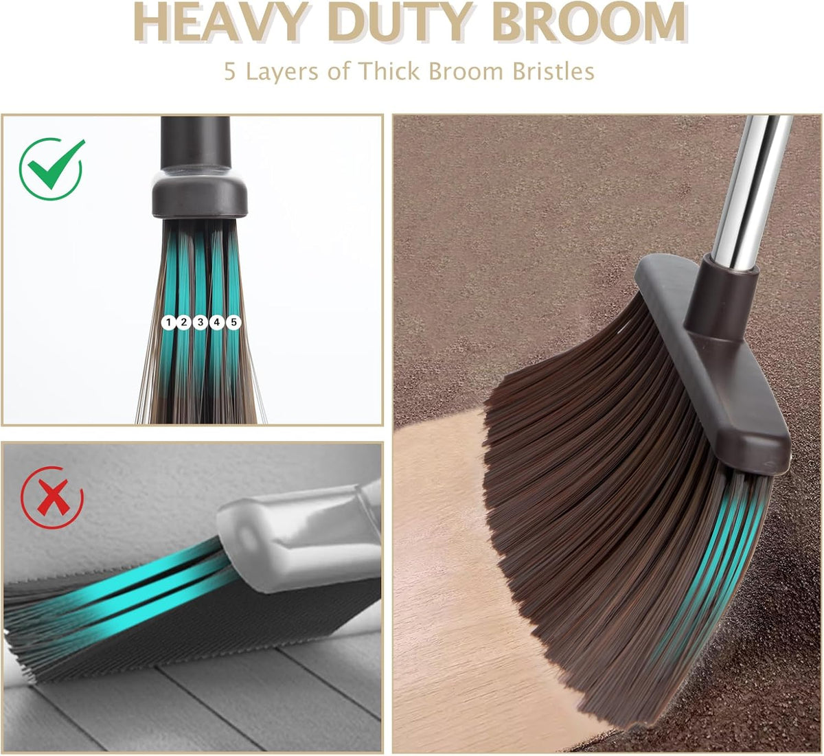 Broom and Dustpan Set with Long Handle, Heavy Dust Broom and Dustpan Combo for Home，Kitchen