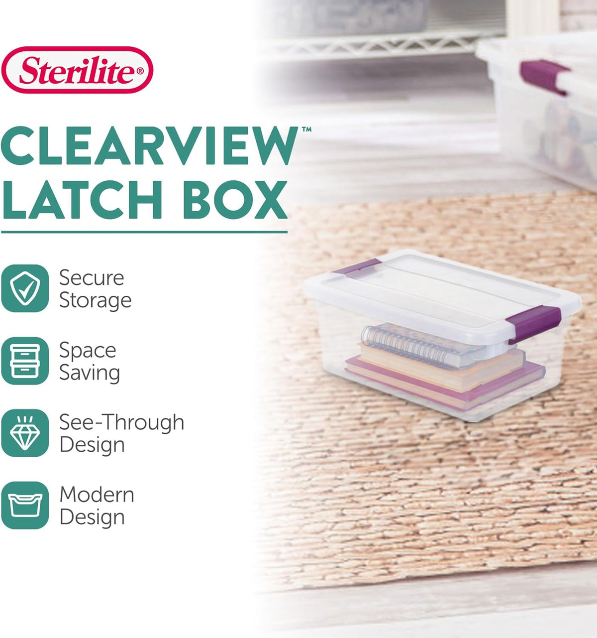 Sterilite 12-Pack 6 Quart ClearView Latch Box, Stackable Organizer Bins with Latching Lids - Clear