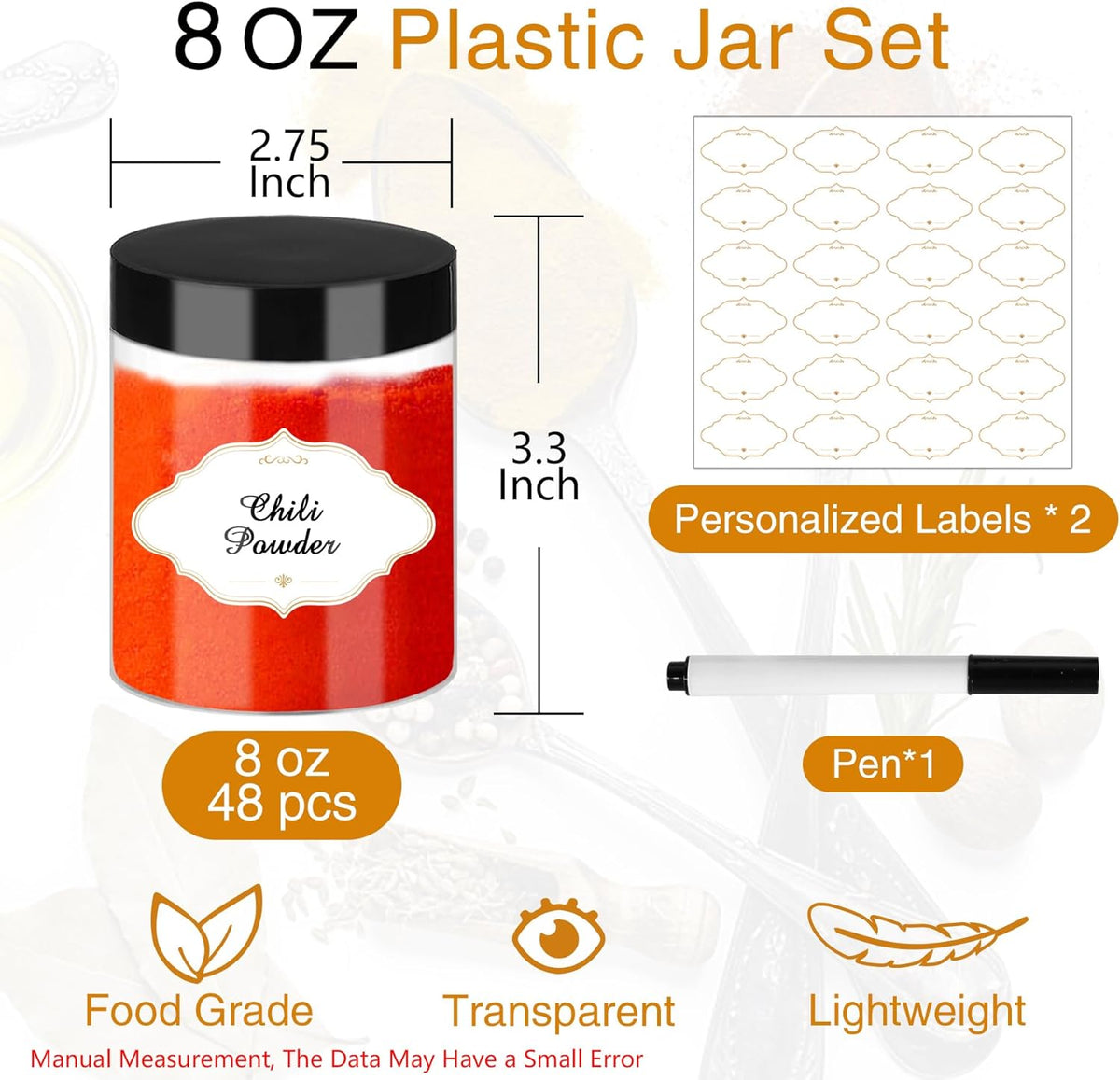 8 OZ Plastic Jars with Lids, Slime Containers with Lids 48 Pcs Airtight Round Plastic Storage Jars