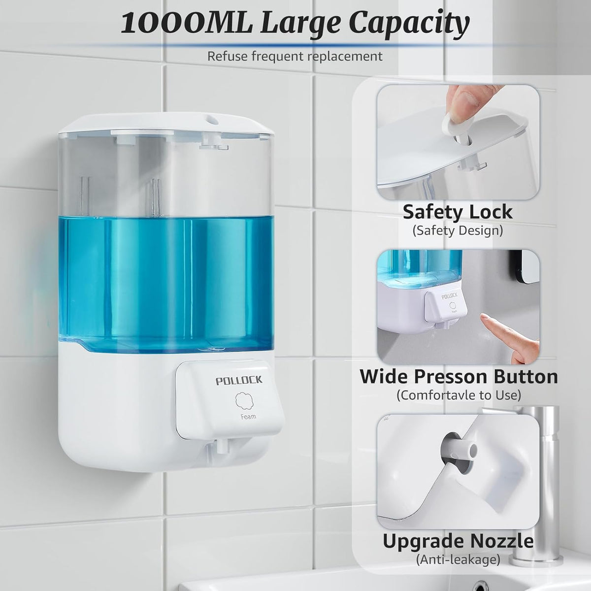 Foaming Hand Soap Dispenser Wall Mounted,Hand Sanitizer Dispenser,Lotion Detergent Dispenser,Dish