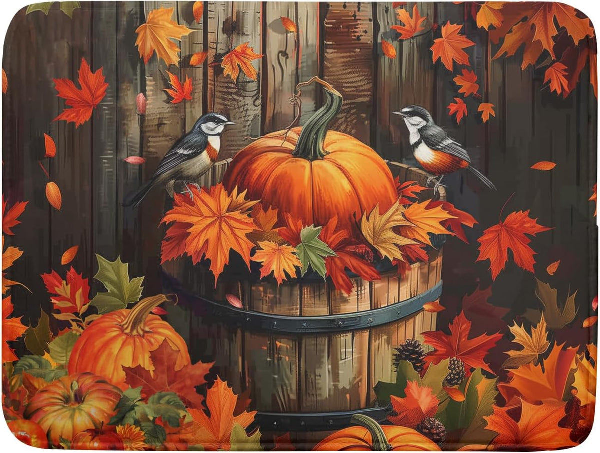 Fall Pumpkin Dish Drying Mat for Kitchen Counter Autumn Pumpkin Dish Mats for Drying 16x18 Inch