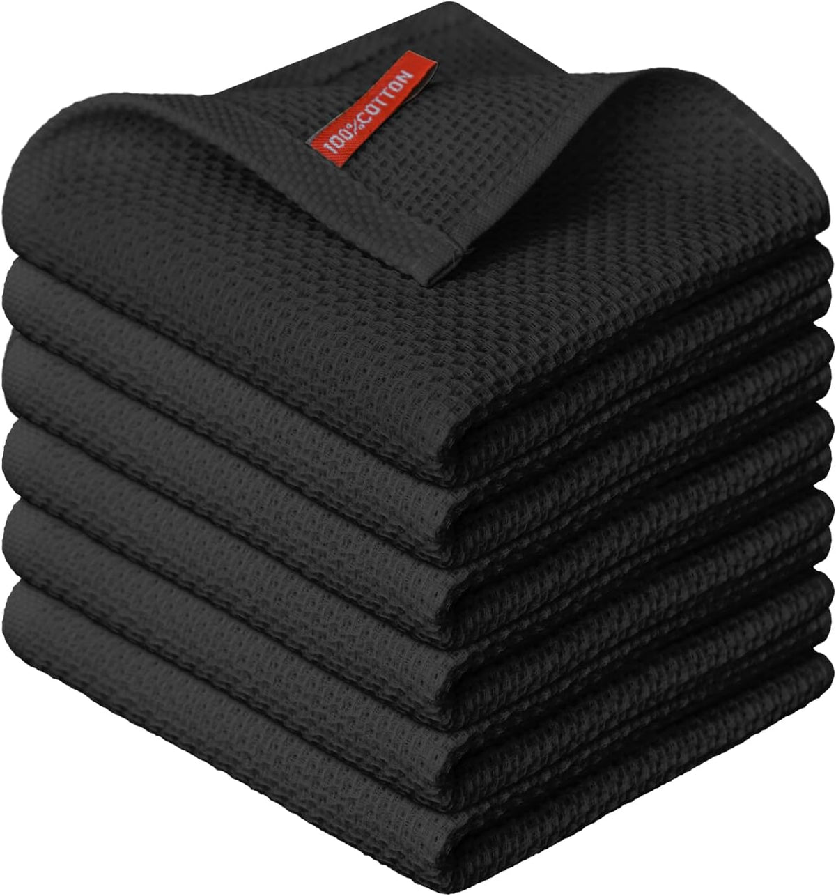 Artoid Mode 100% Cotton Black Waffle Weave Kitchen Dish Cloths, 12x12 Inch Ultra Soft Absorbent