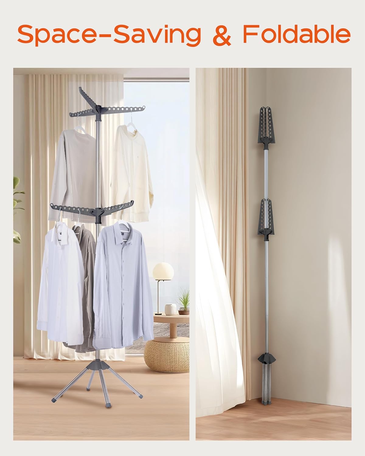 Clothes Drying Rack Foldable, 74.8 inch 2 Tier Laundry Drying Rack with Rotating Clothes Rail for