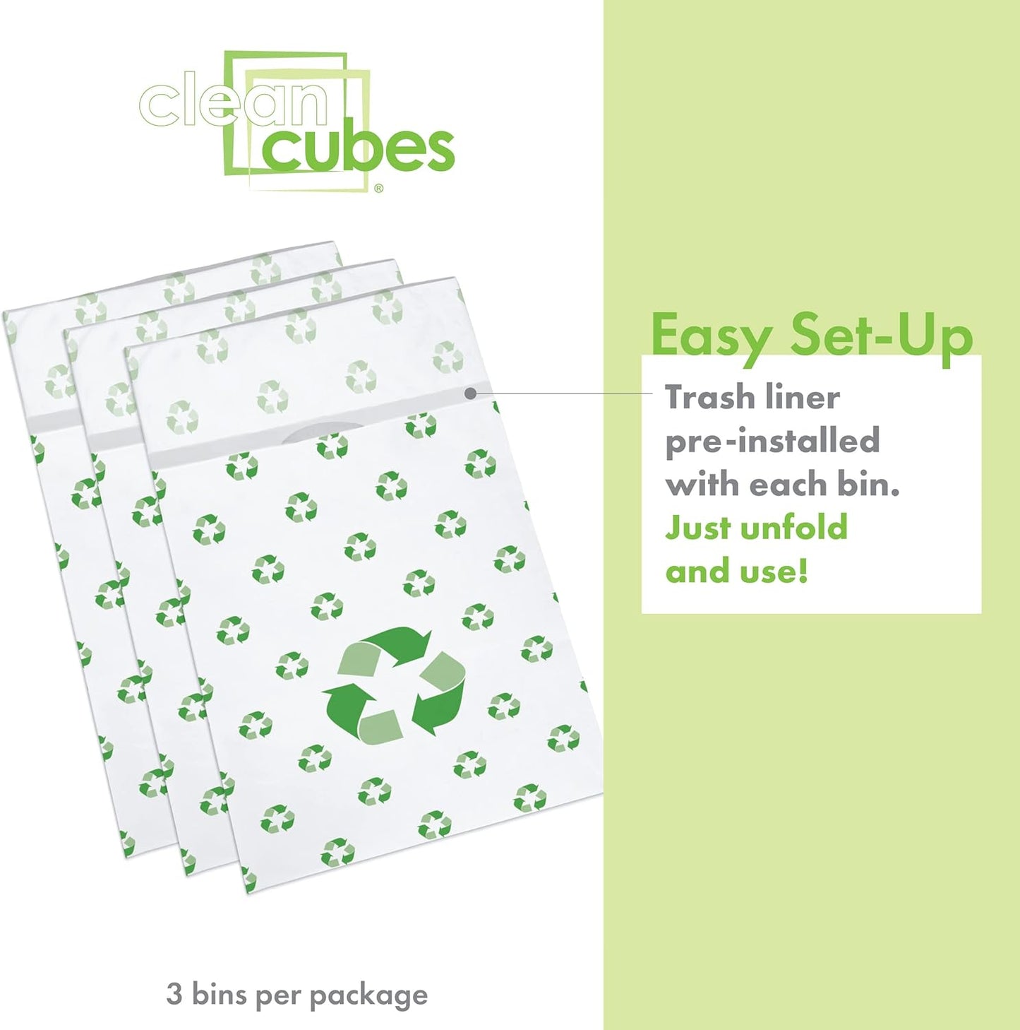 30 Gallon Disposable Pop-Up Trash Cans (3-Pack) with Fitted Bags – Foldable Garbage & Recycling