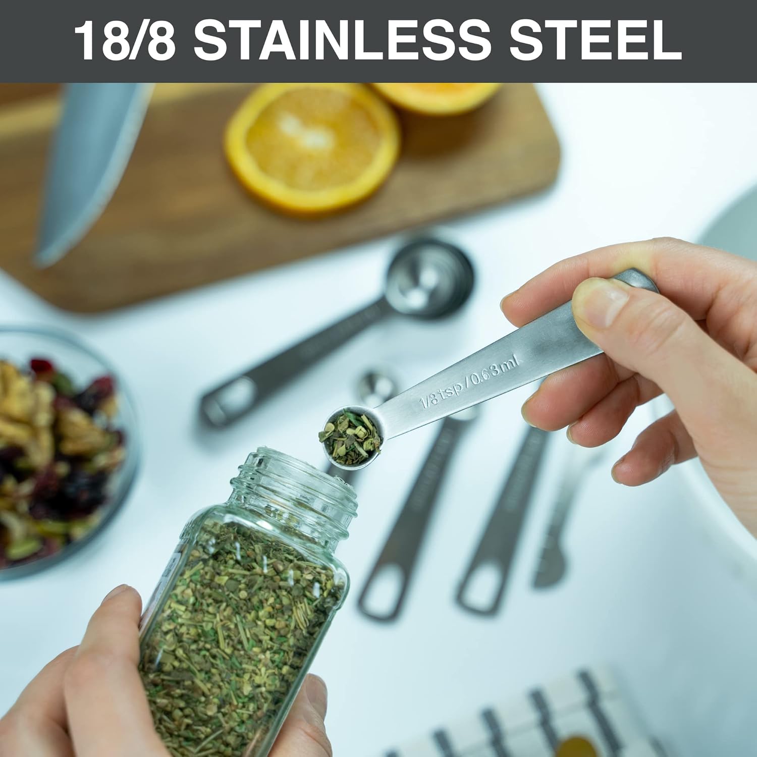 BALCI - 6 Measuring Spoons, Heavy Duty 18/8 Premium Stainless Steel Measuring Spoons Set, Spoons