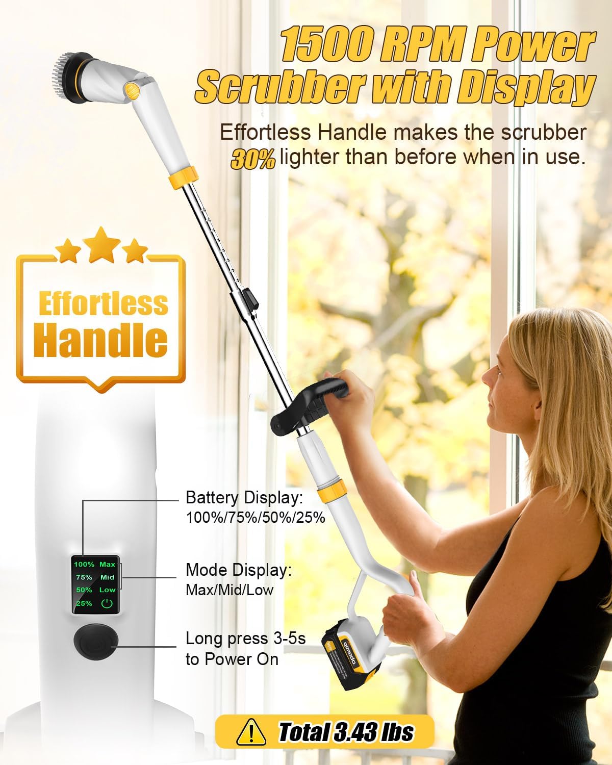 Qimedo Electric Spin Scrubber with Two Batteries Q2 Pro,1500 RPM High Power Electric Scrubber for