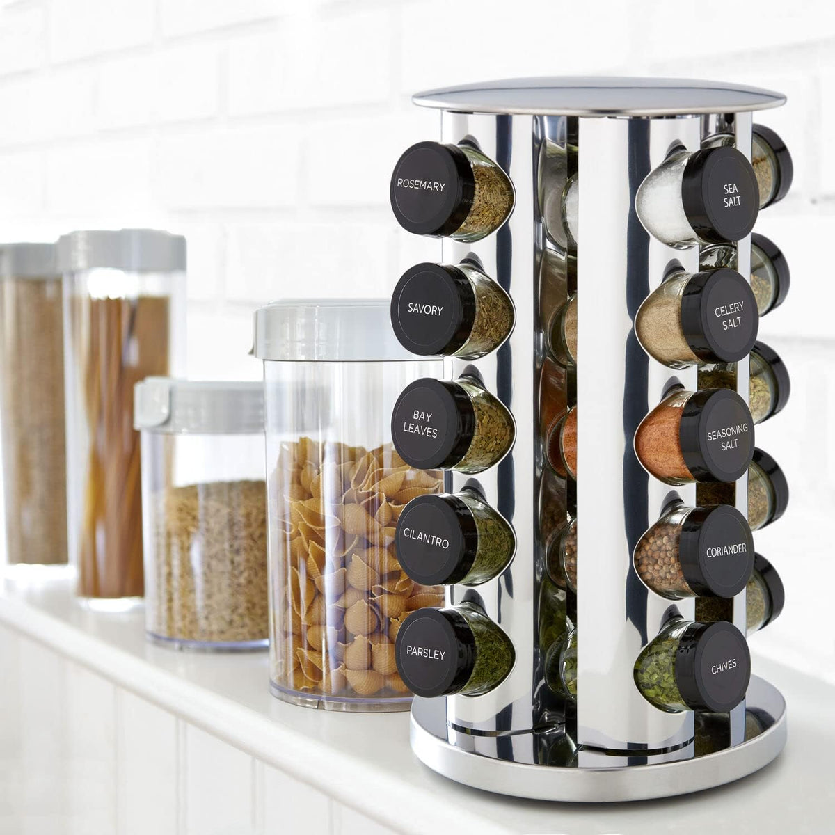 Kamenstein 20 Jar Revolving Countertop Spice Rack with Spices Included, FREE Spice Refills for 5