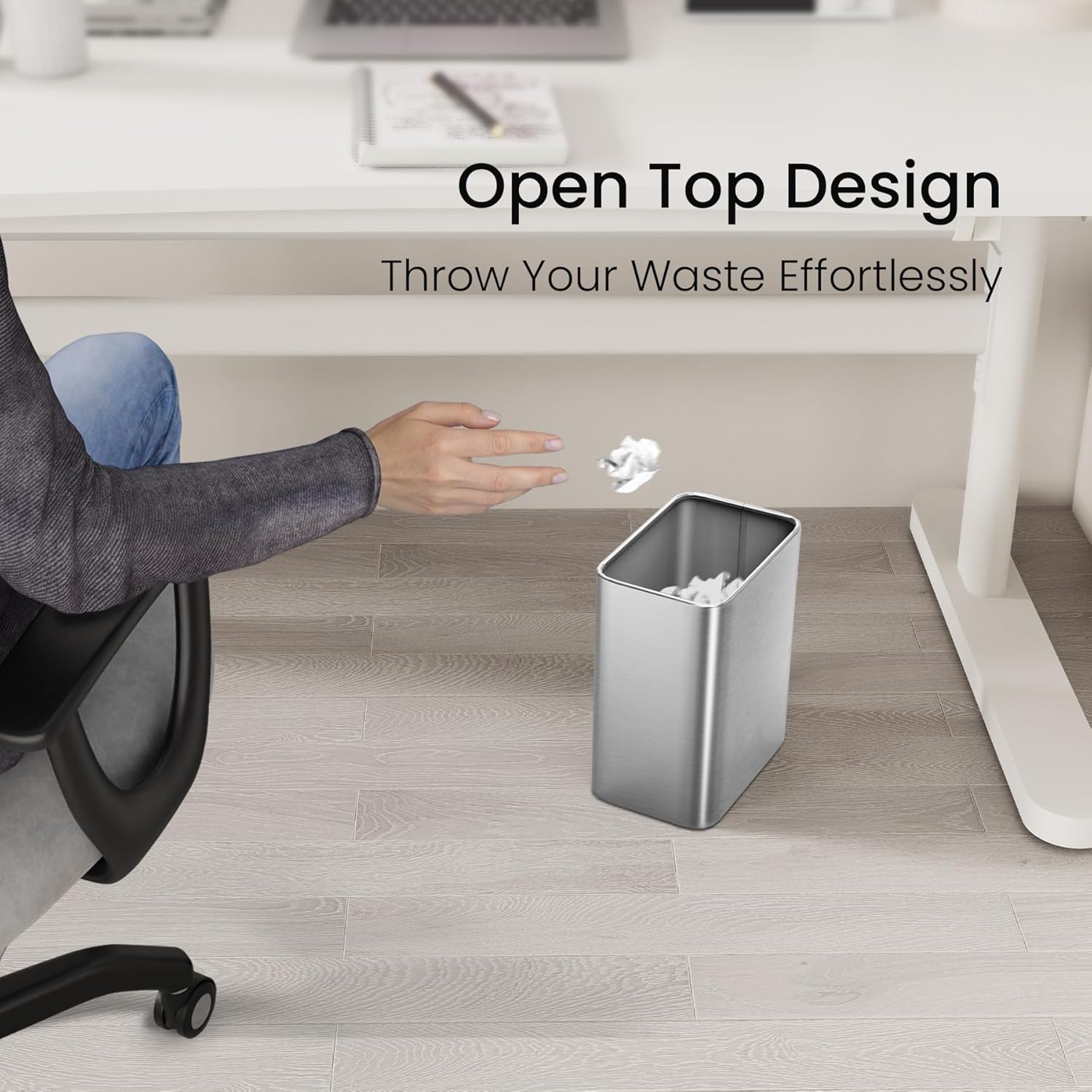 Cesun Small Bathroom Trash Can 2.1 Gallon Wastebasket, Modern Metal Garbage Can Office Waste