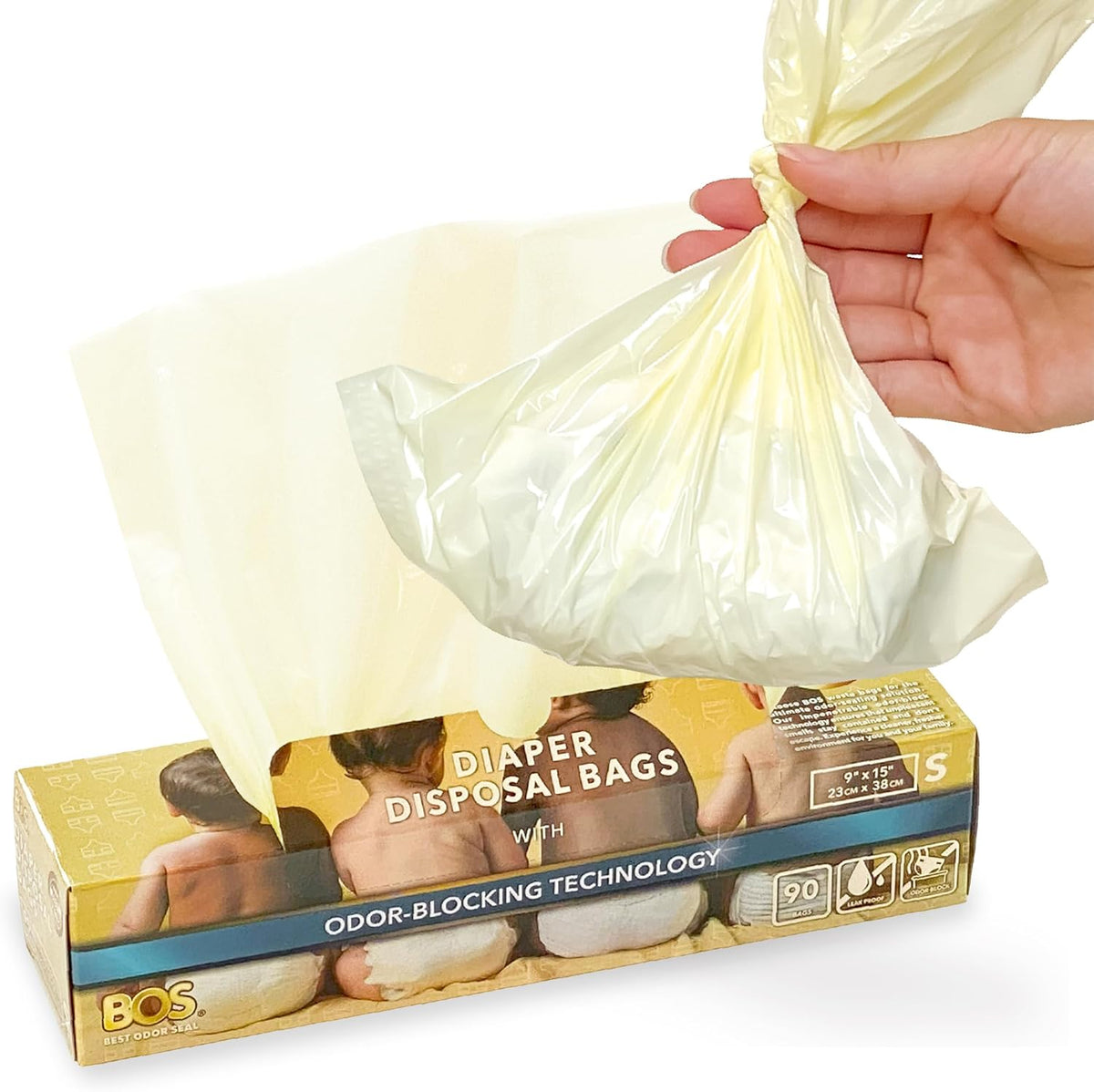 BOS, Odor-Sealing Dirty Diaper Trash Bags - Disposable Bags - Scent & Smell Free (Color: Cream