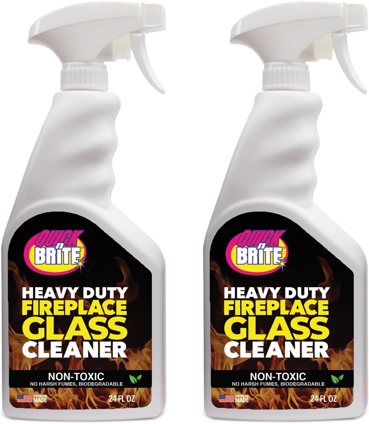 Quick N Brite Fireplace Glass Cleaner 24oz, Nonabrasive Cleaning Spray for Fireplace Glass, Oven