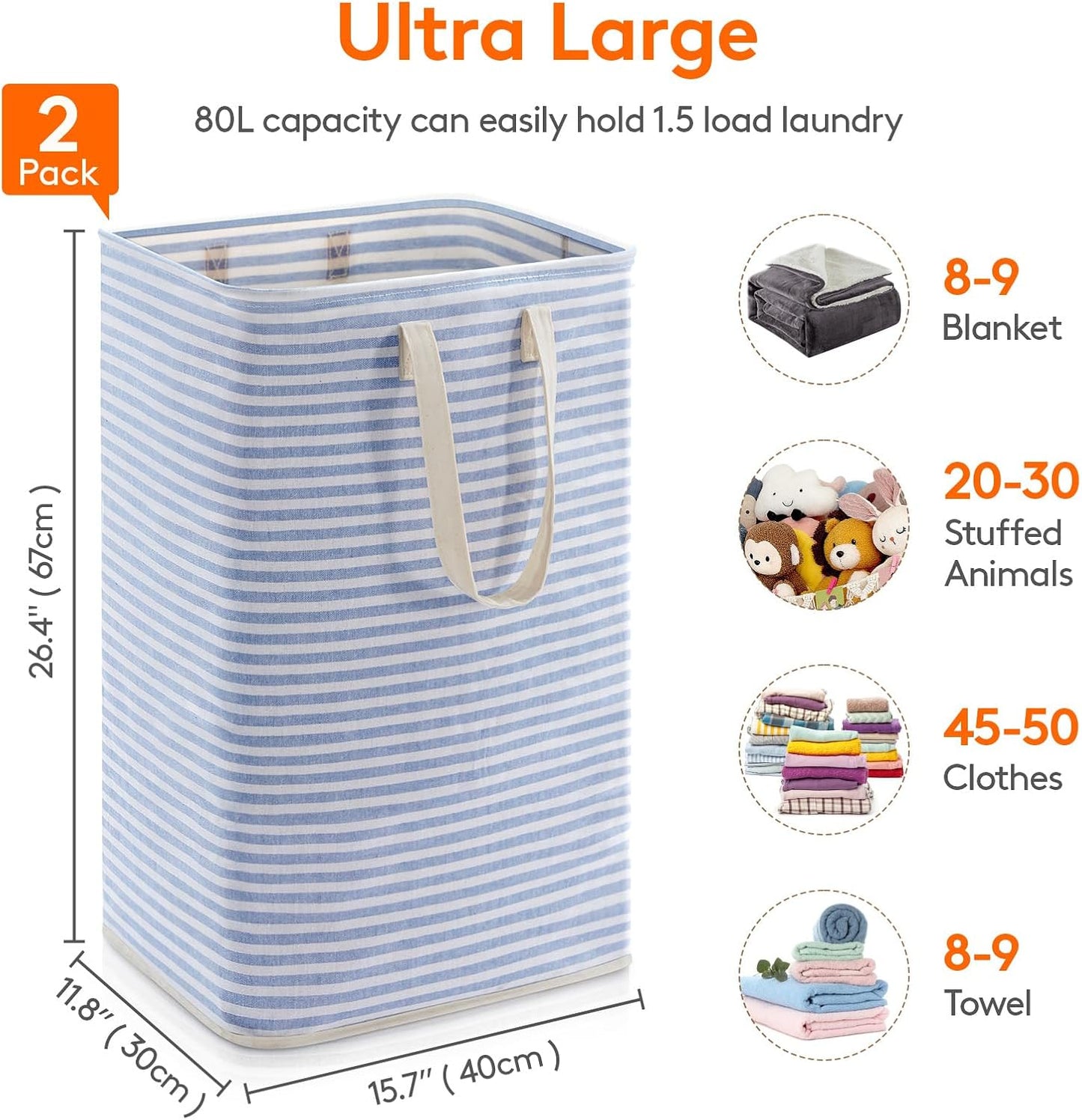 Lifewit 2 Pack Laundry Hamper Large Collapsible Laundry Baskets, Freestanding Waterproof Clothes