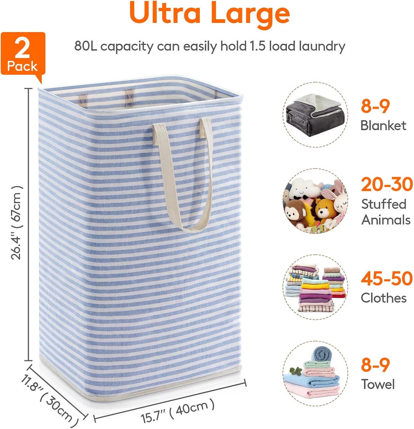 Lifewit 2 Pack Laundry Hamper Large Collapsible Laundry Baskets, Freestanding Waterproof Clothes