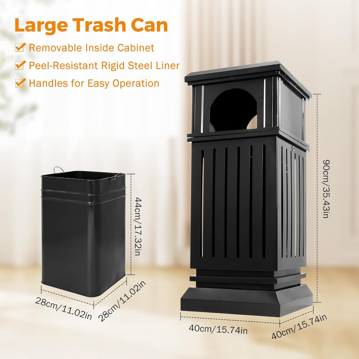 BEAMNOVA Trash Can Outdoor Top Tray Black Stainless Steel Commercial Garbage Enclosure with Locking