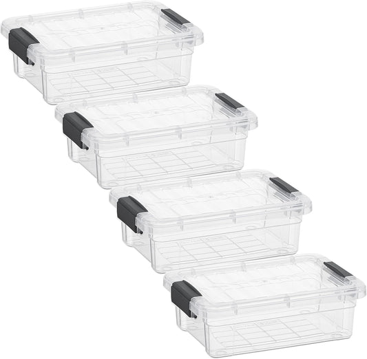 Superio Clear Storage Boxes with Lids, 1.27 Quart Plastic Container Bins for Organizing, Stackable