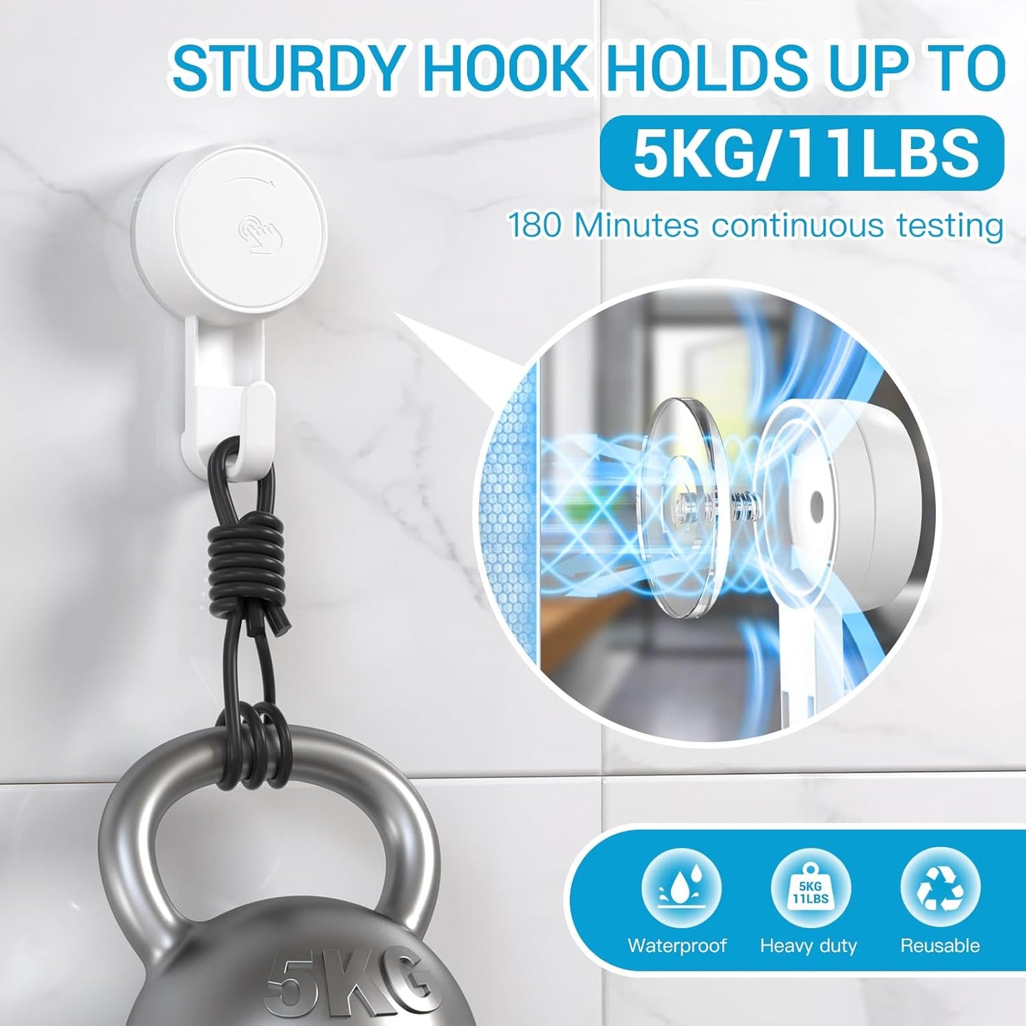 LUXEAR Suction Hooks Powerful Vacuum Suction Shower Hook- Heavy Duty Hangers Waterproof Wall Hooks