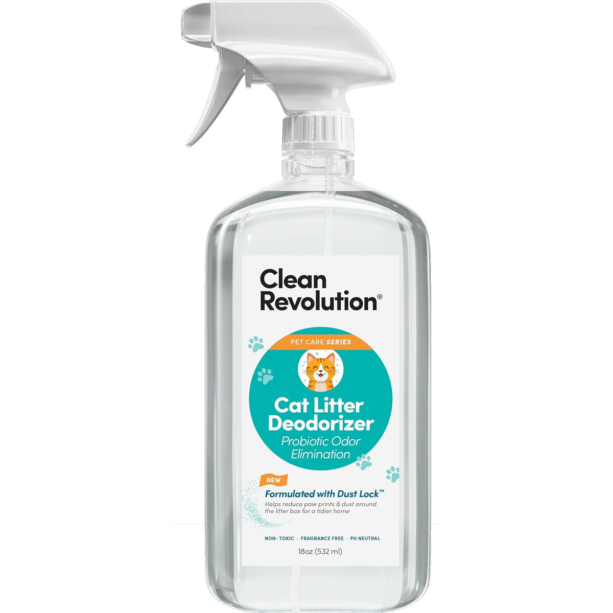 Clean Revolution Cat Litter Deodorizer Spray – 18oz, Probiotic Odor Elimination with DustLock™
