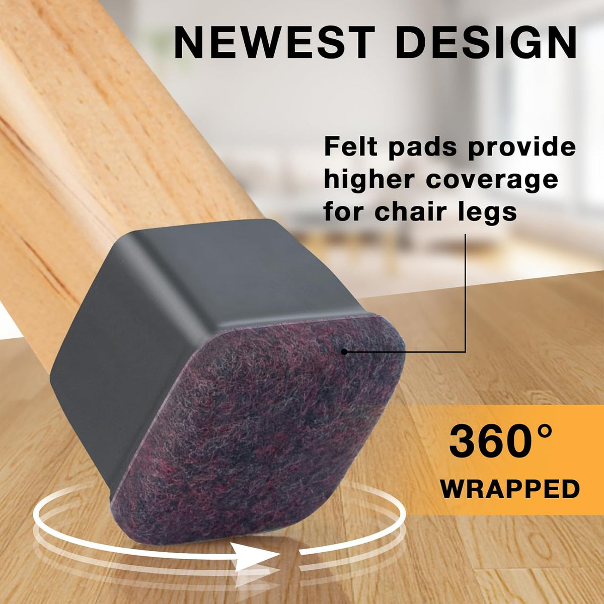 16 Pcs Chair Leg Floor Protectors Square, Silicone Chair Leg Protectors for Hardwood Floors, Chair
