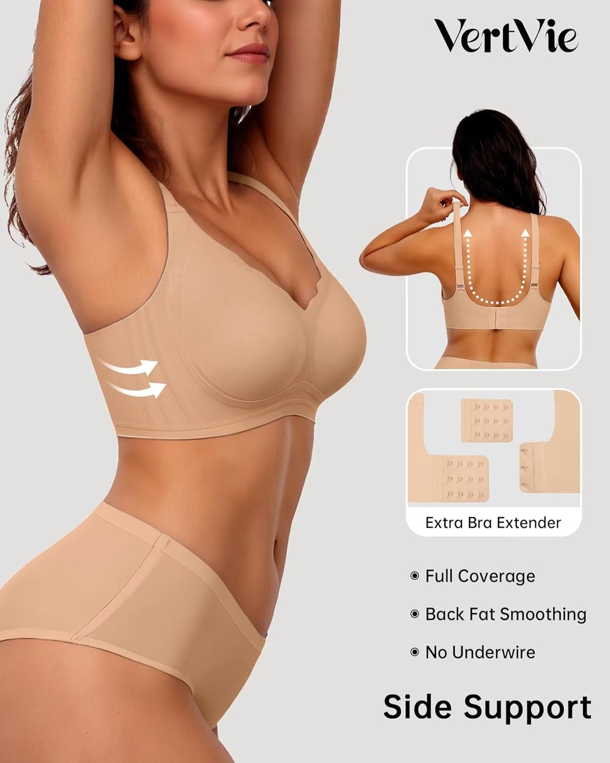 Vertvie Womens Seamless Bras No Underwire Supportive Wireless Push Up Full Coverage Bralette