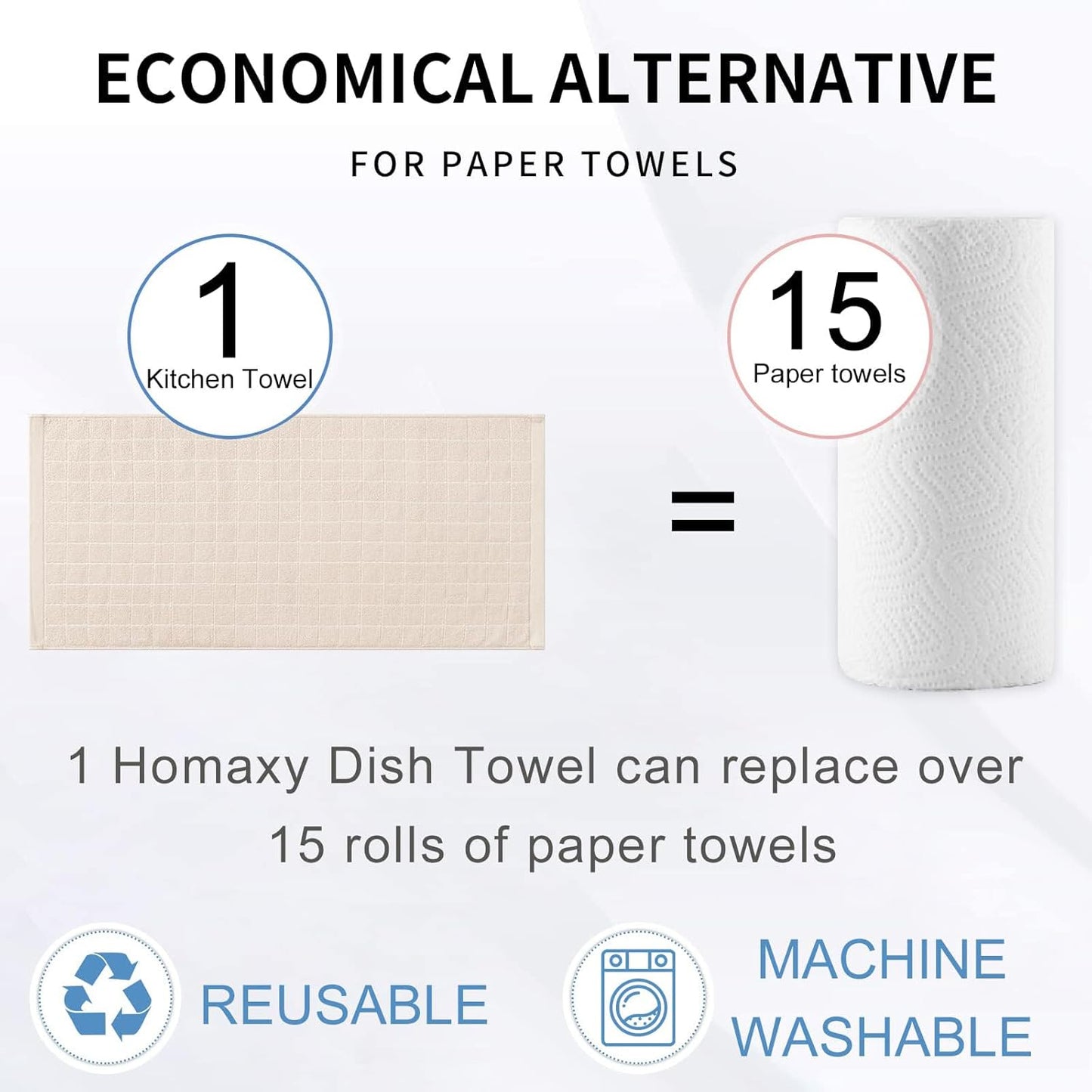Homaxy 100% Cotton Terry Kitchen Towels(Beige, 13 x 28 inches), Checkered Designed, Soft and Super