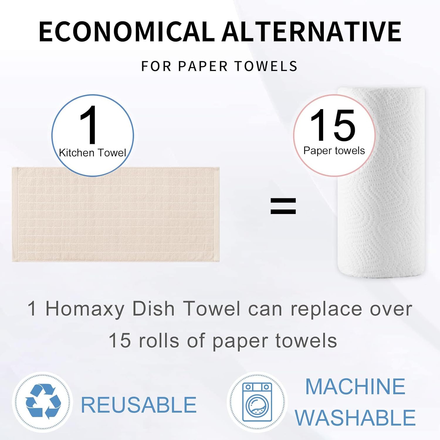 Homaxy 100% Cotton Terry Kitchen Towels(Beige, 13 x 28 inches), Checkered Designed, Soft and Super