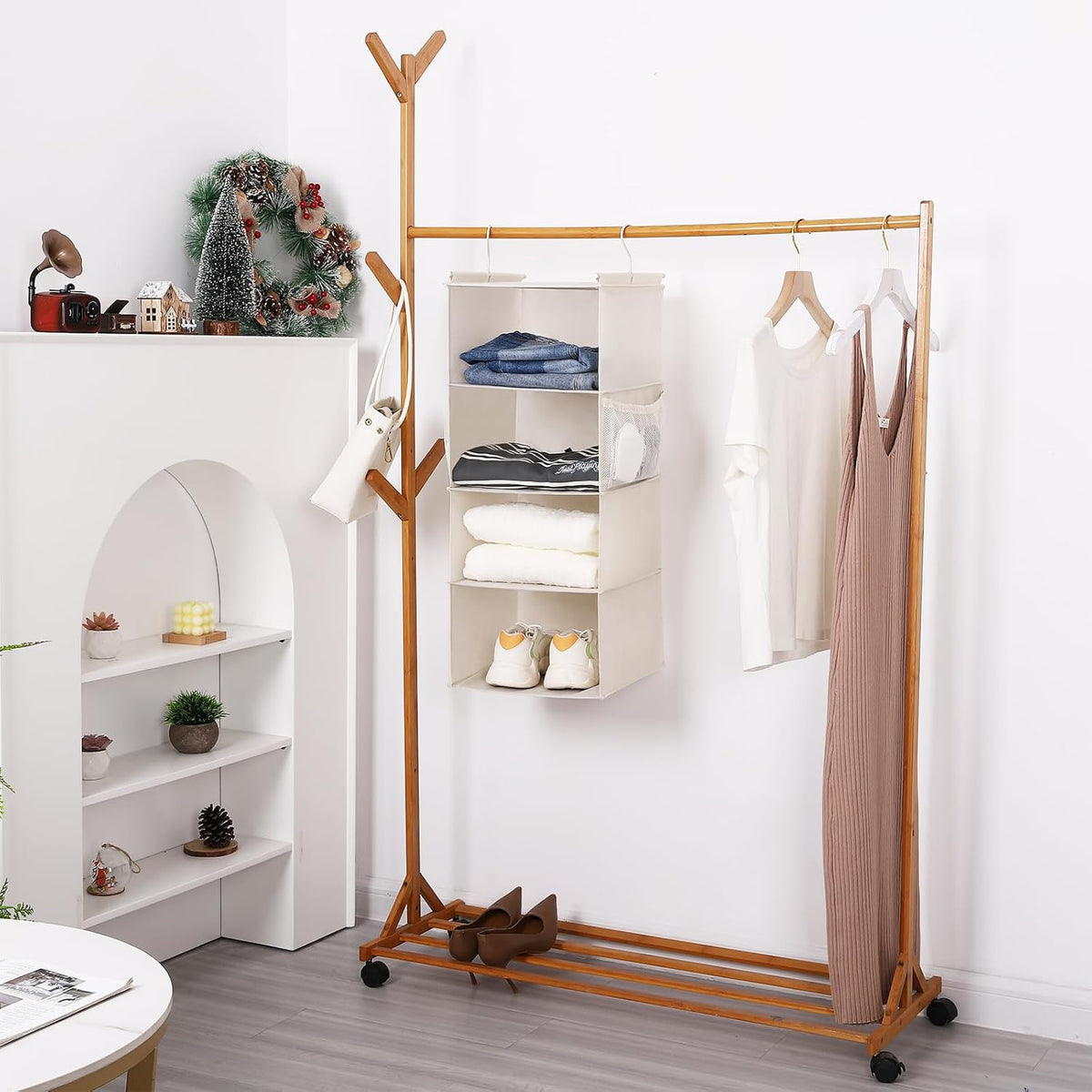 MAX Houser 4 Tier Shelf Hanging Closet Organizer, Space Saver,Closet Hanging Shelf with 2 Sturdy