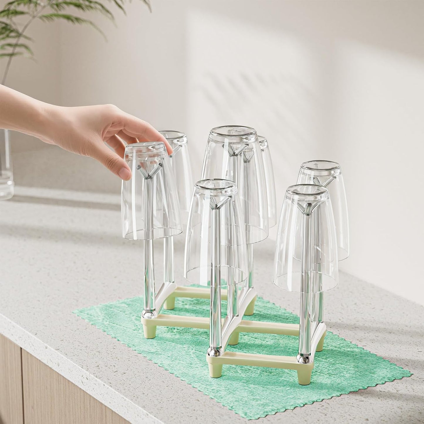 Marbrasse Retractable Cup Drying Rack, Drinking Glass and Sports Bottle Drainer Stand, Plastic Bag