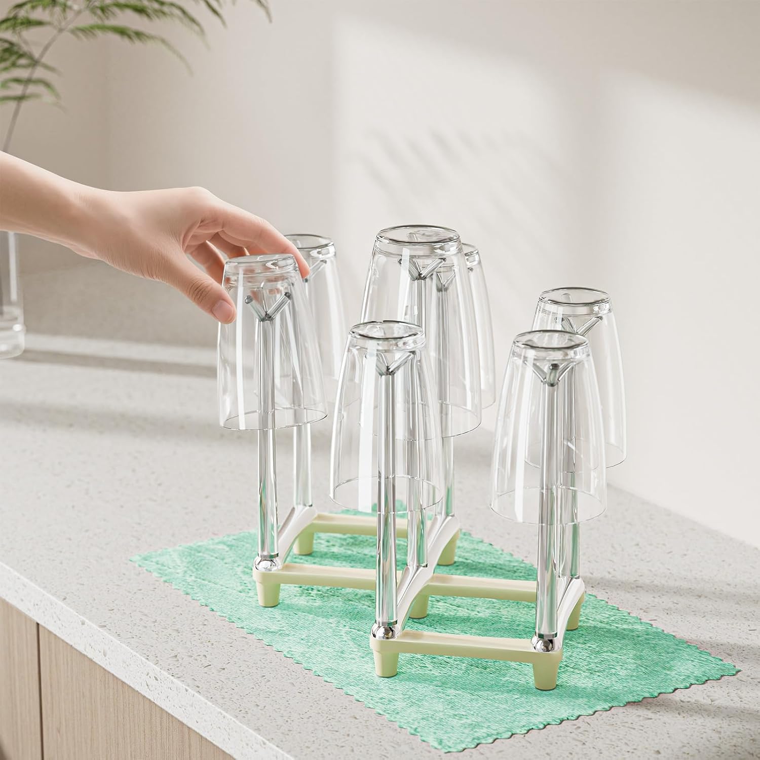 Marbrasse Retractable Cup Drying Rack, Drinking Glass and Sports Bottle Drainer Stand, Plastic Bag