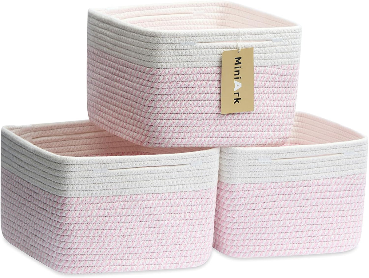 Small Organizing Baskets for Cubes Shelf, 9.7x9.7x7.1 Inch Rope Woven Storage Bins for Nursery