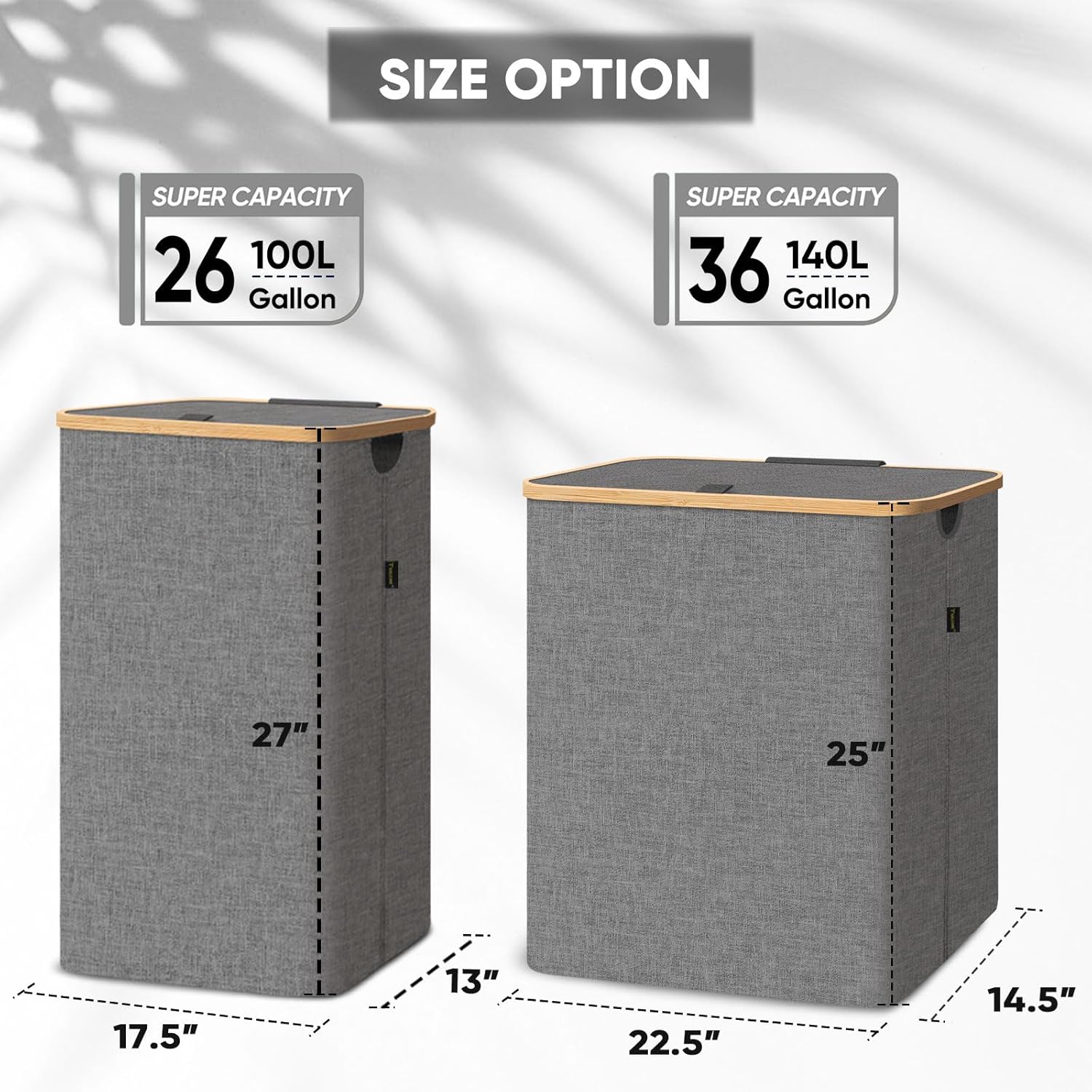 BALEINE Laundry Hamper with Lid, Tall Laundry Baskets with Bamboo Pull Handles, Large Laundry Bin