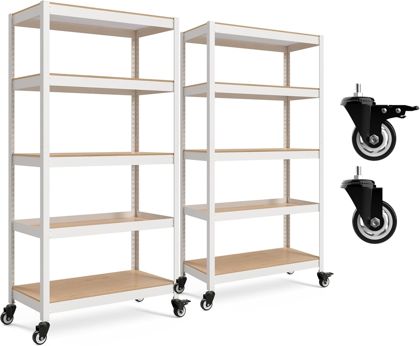 HOMEDANT House White 5-Tier Metal Rolling Cart Shelf Rack Casters Heavy Duty Wheel Shelving Unit