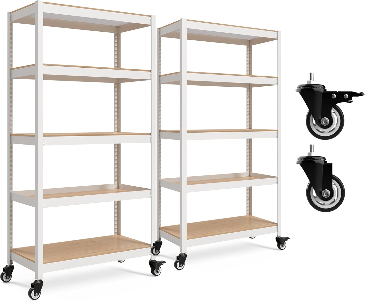 HOMEDANT House White 5-Tier Metal Rolling Cart Shelf Rack Casters Heavy Duty Wheel Shelving Unit