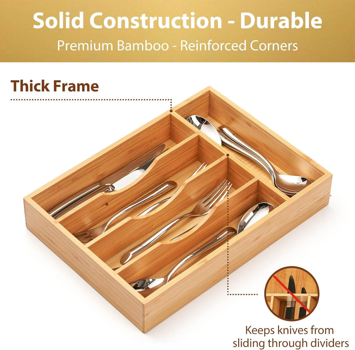 Umilife Kitchen Drawer Organizer, 10 Inch Silverware Utensil Tray Holder, Extra Deep, with Non-Slip
