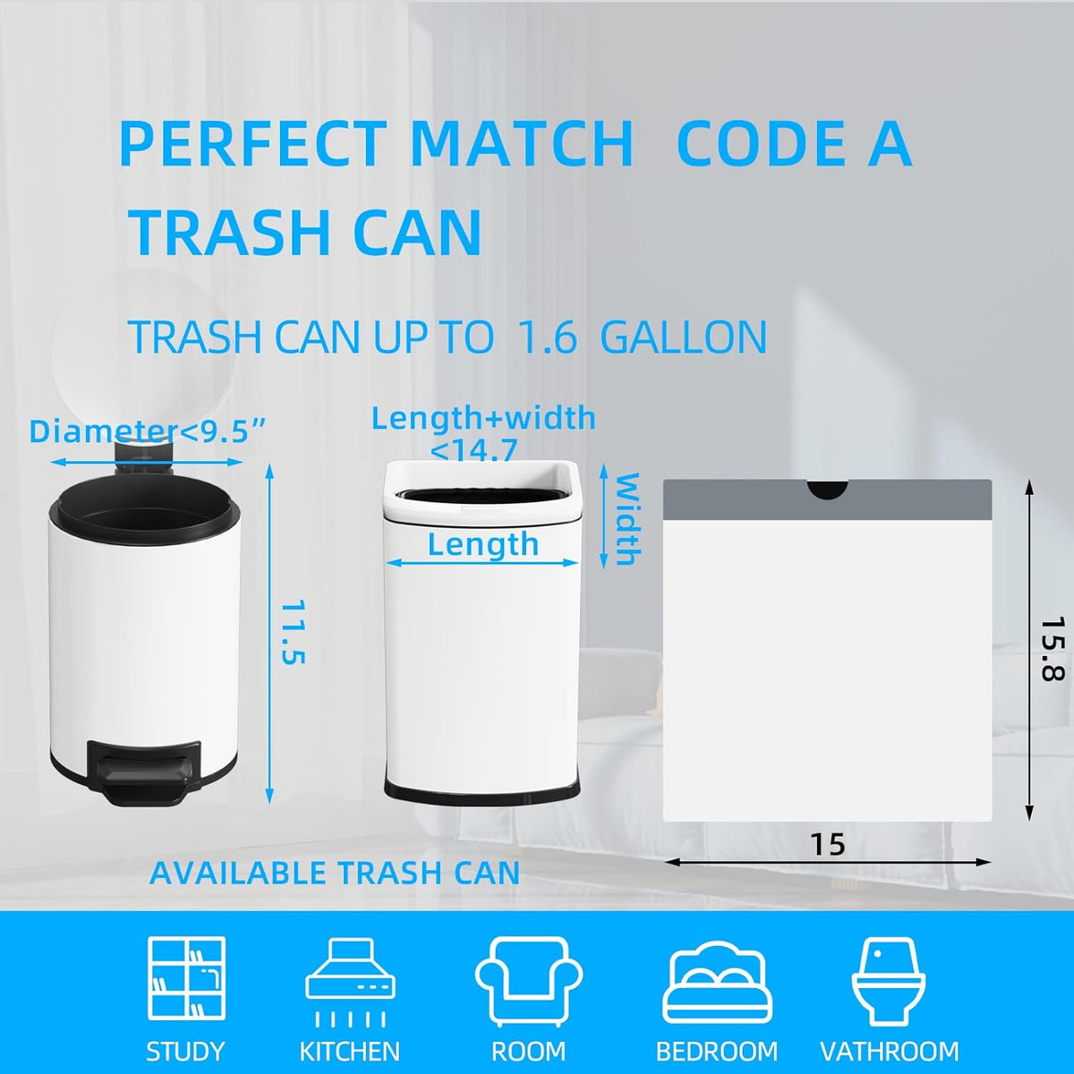 120 Counts 1.6 Gallon Mini Drawstring Trash Bags, Small Garbage Bags by KSSKSS, Code a fit 4.5-8
