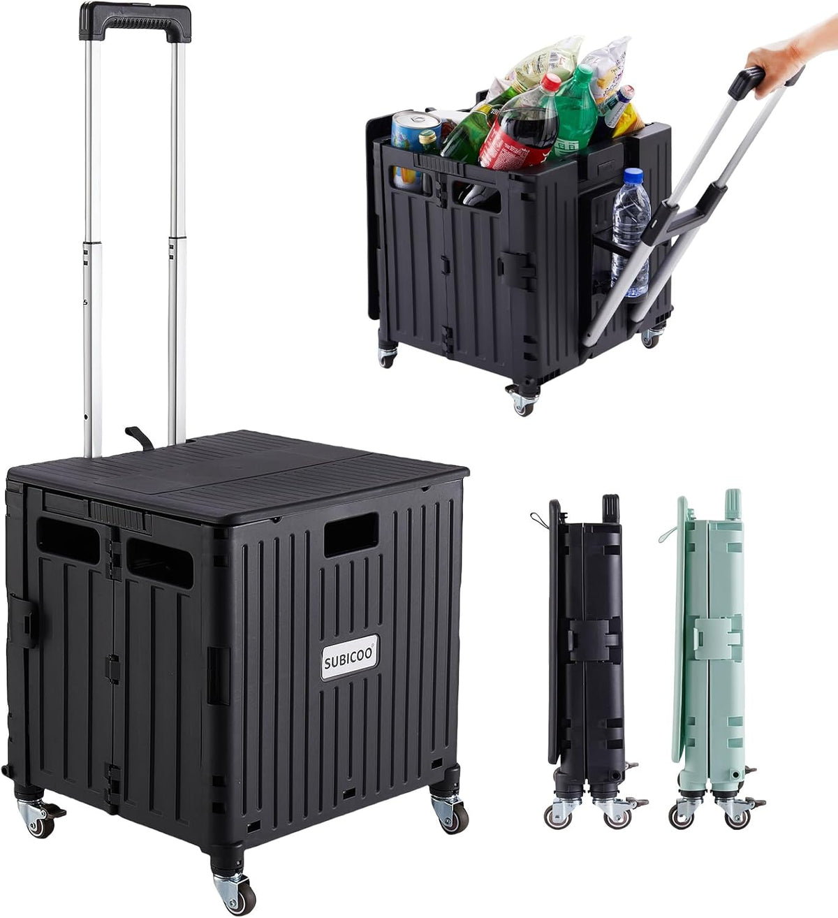 Folding Utility Cart Portable Rolling Crate Handcart Shopping Trolley Collapsible Tool Box, with